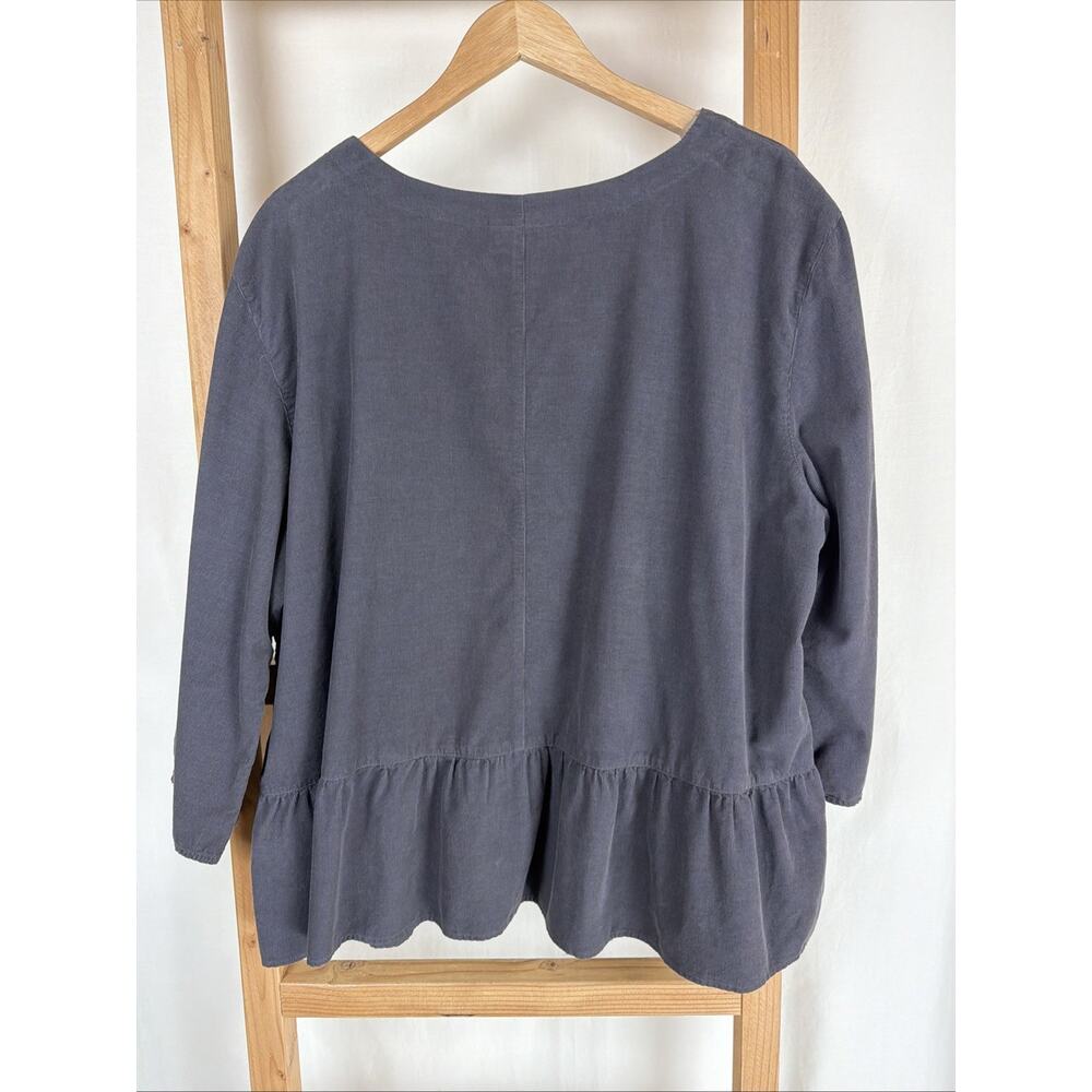 NWT Kleen Gray 3/4 Sleeve Corduroy Ruffle Hem Top #0843 Size S - Picture 3 of 4